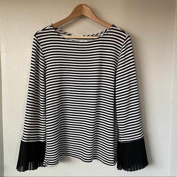 Anthropologie Tops - ANTHRO 1X Pebble And Stone Black White Striped Pleated Sleeve Top Plus Size